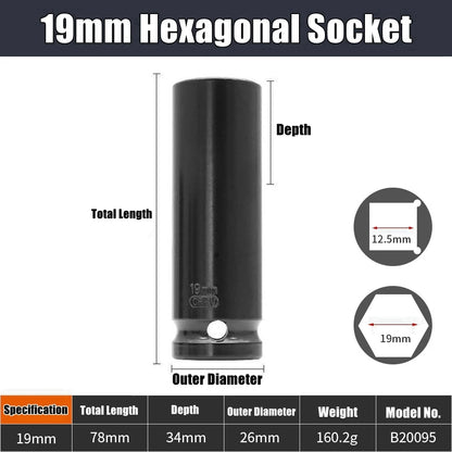 1/2" Drive Deep Impact Socket – Metric Wrench Socket for Pneumatic Tools, Tire Removal & Heavy-Duty Automotive Use