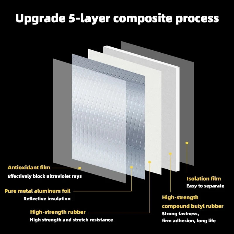 High Temperature Resistant Waterproof Tape - Aluminum Foil Thicken Butyl Tape for Wall, Pool, Roof Crack Repair - Self-Sealing Duct Tape