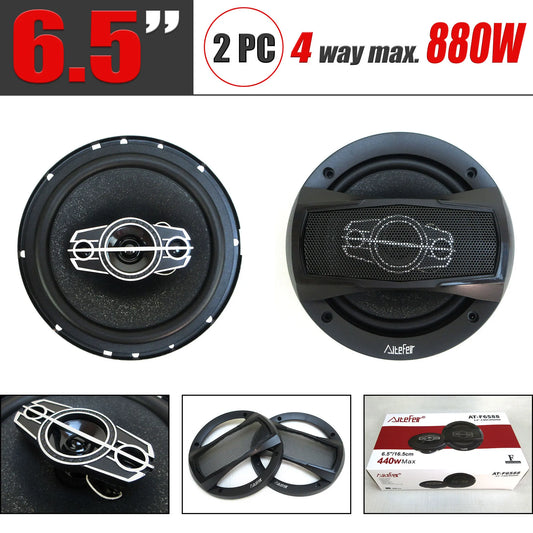 6.5 Inch 880W 4-Way Universal Car Coaxial Speakers - Full Range HiFi Stereo with Non-Destructive Installation