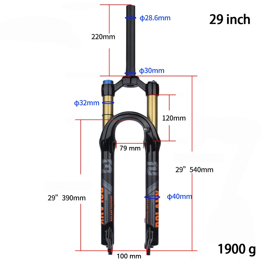 BOLANY Mountain Bike Fork – 29 Inch MTB Air Suspension, Shock Absorbing Fork for Downhill & MTB Bikes