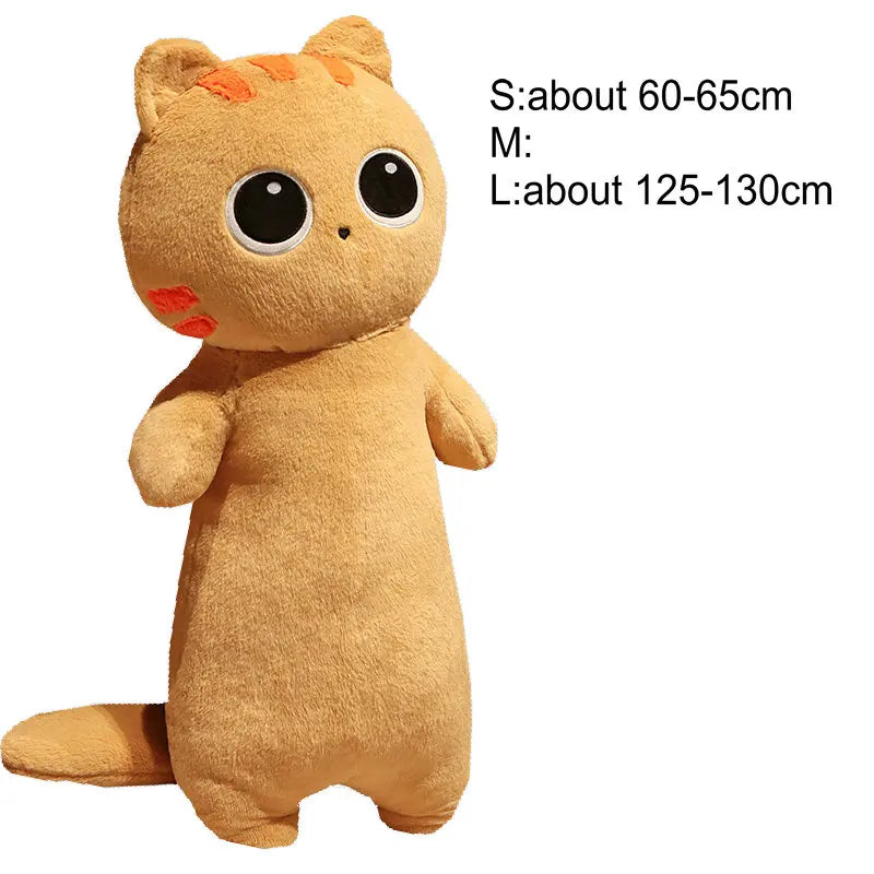 Kawaii Siamese Cat Plush Toy – Long Oblong Orange & Black Kitten Nap Pillow for Kids, Bed Decor & Hug Cushion