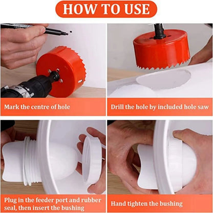 Automatic Gravity Chicken Feeder – DIY Rainproof Poultry Feeder with Food Hole Opener Tool to Reduce Spillage for Chickens & Ducks