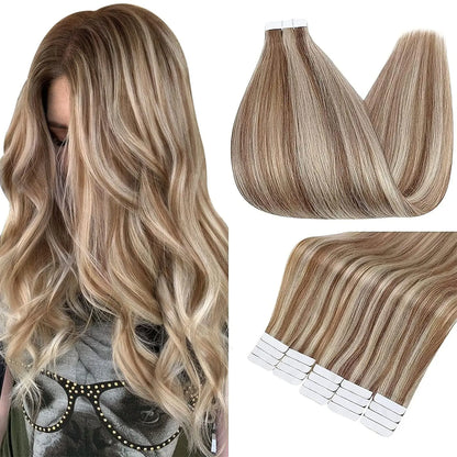 Full Shine Blonde Tape-In Hair Extensions – 100% Remy Human Hair, Double-Sided, Straight, Silky & Comfortable for Women