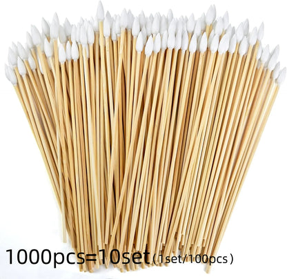 100/300PCS 6-Inch Precision Cotton Swabs - Pointed Cotton Buds with Long Wooden Sticks and Storage Case