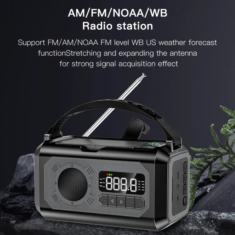 12000mAh AM/FM/NOAA Weather Radio – Solar Hand Crank Portable Emergency Radio with 2 Solar Panels, Reading Lamp for Camping