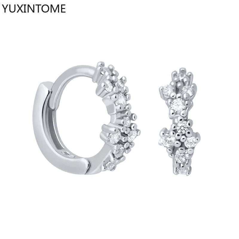 925 Sterling Silver White Zircon Hoop Earrings for Women – Fashion Geometric Crystal Silver Earrings Fine Jewelry Elegant Daily Wear Jewelry