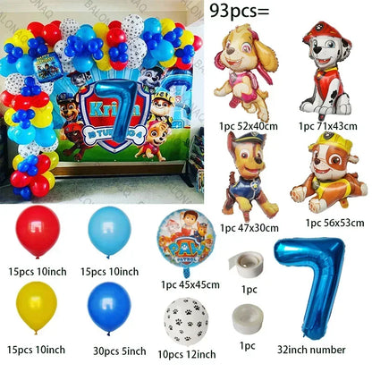93Pcs Paw Patrol Dog Theme Birthday Party Decoration Set – Balloons, Bone & Aluminum Foil Decor Kit for Kids Party Supplies