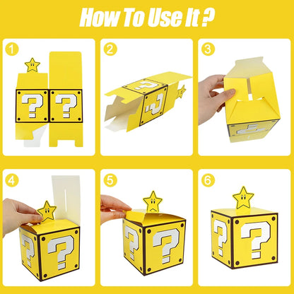 6PCS Question Block Gift Boxes – Kids Video Game Party Favors, Candy Treat Boxes & Decorations 10cm
