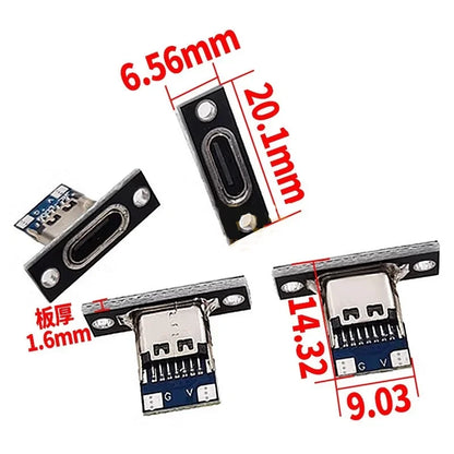 USB Type-C Charging Port Connector - 2Pin 4Pin Female Jack with Fixing Plate for Device Repair (1-20PCS)