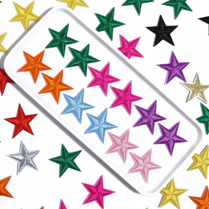 10pcs Mini Star Iron-On Embroidery Patches – Small Pentagram Appliques for DIY Clothing, Black White Gold Fashion Decoration