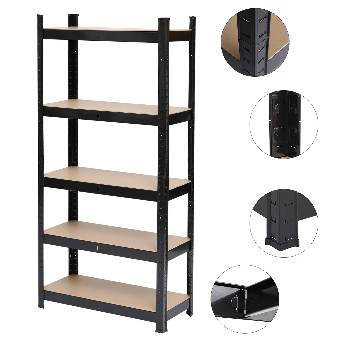 5-Tier Heavy Duty Metal Shelving Rack – Black Garage Storage Shelf Unit