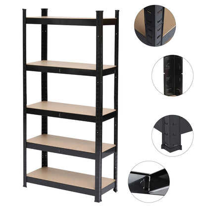 5-Tier Heavy Duty Metal Shelving Rack – Black Garage Storage Shelf Unit