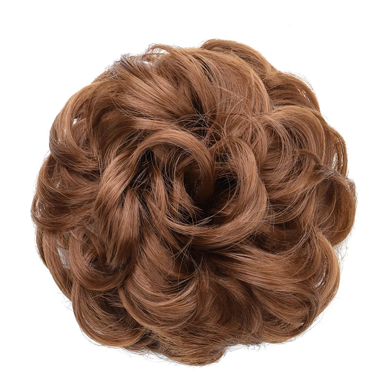 Synthetic Messy Bun Chignon Donut – Blonde & Brown Hair Bun Pad, Elastic Hair Rope, Rubber Band Hair Extensions for Women
