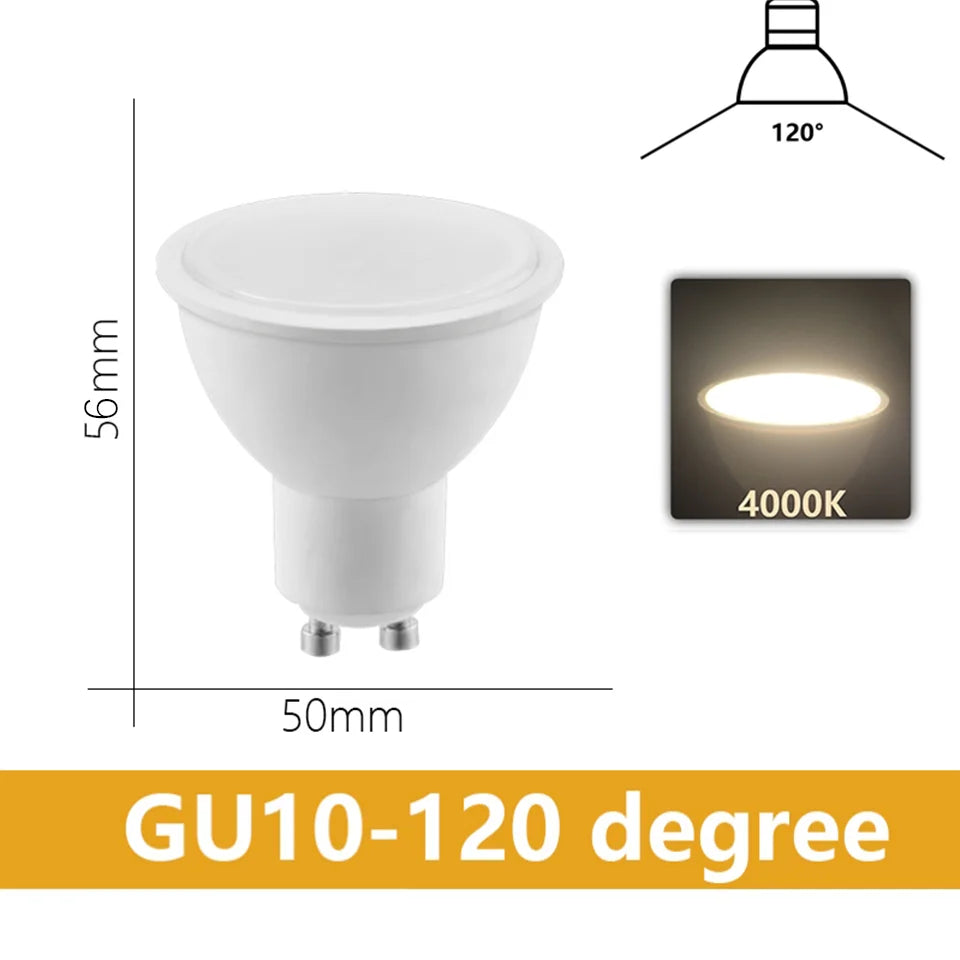6PCS GU10 LED Spotlights AC175–265V – 3W/6W/9W/12W No Flicker Bulbs, 120°/38° Beam, Halogen Replacement