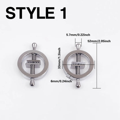 Adjustable Metal Nipple Clamps - Pair of Spring-Loaded Breast Clips for Adult BDSM and Sensory Play