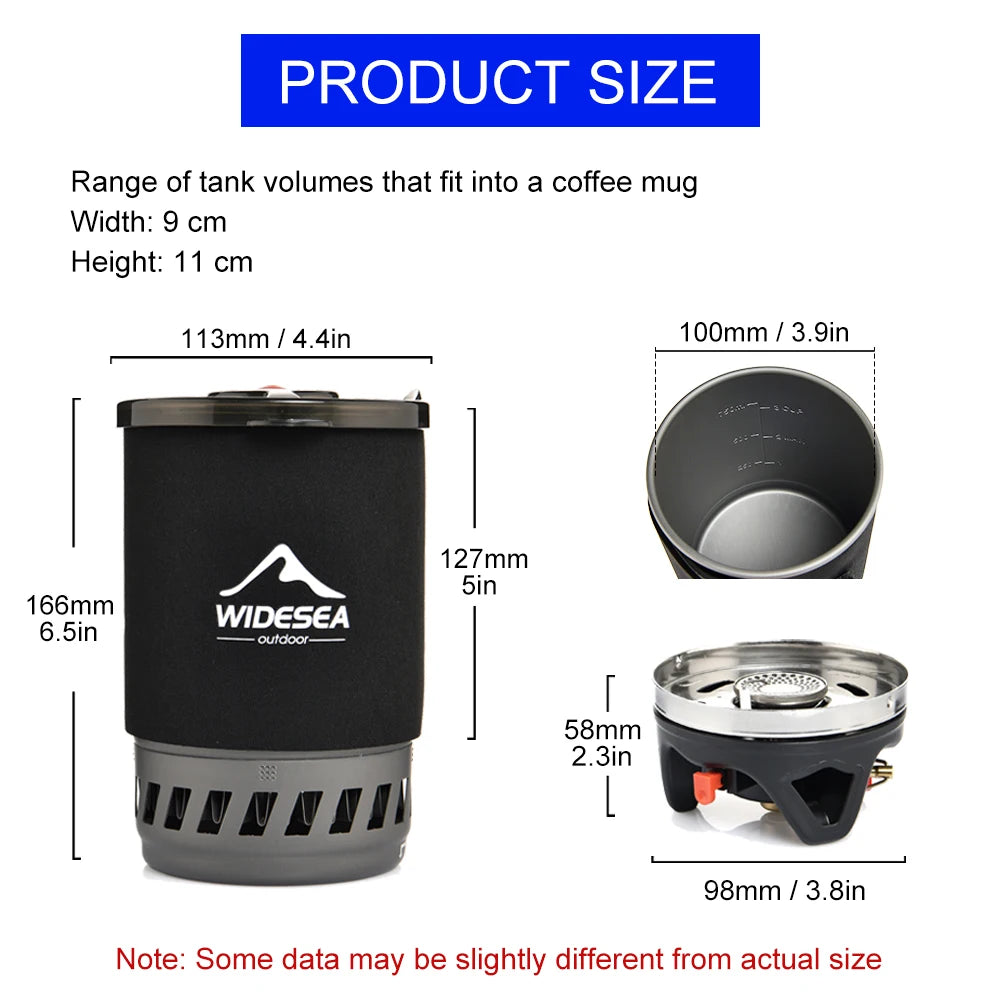 Widesea Camping Cooking System – Gas Stove Burner with Heat Exchanger, Coffee Pot & Cookware for Outdoor Tourism