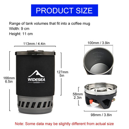 Widesea Camping Cooking System – Gas Stove Burner with Heat Exchanger, Coffee Pot & Cookware for Outdoor Tourism
