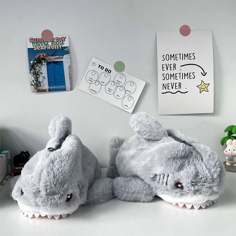 Large Capacity Plush Shark Pencil Case – Cute Ocean-Themed Pen Pouch, Portable Cosmetic & Storage Bag