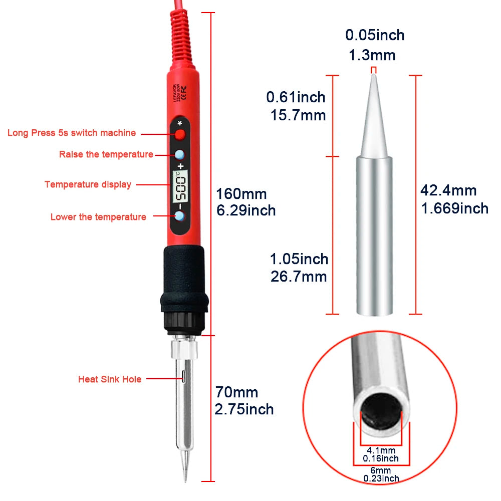 80W Soldering Iron Kit – Adjustable Temperature with LCD, Ceramic Heater, Soldering Tips & Tweezers