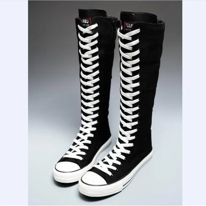 Women's High-Top Canvas Boots - Korean-Style Lace-Up Zipper Shoes with Comfortable Fit