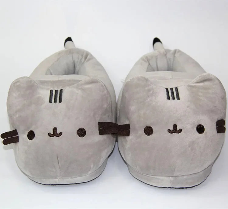 Cartoon Cat Plush Slippers – Warm Winter Indoor Slides, Soft Anime Bedroom Shoes for Men & Women