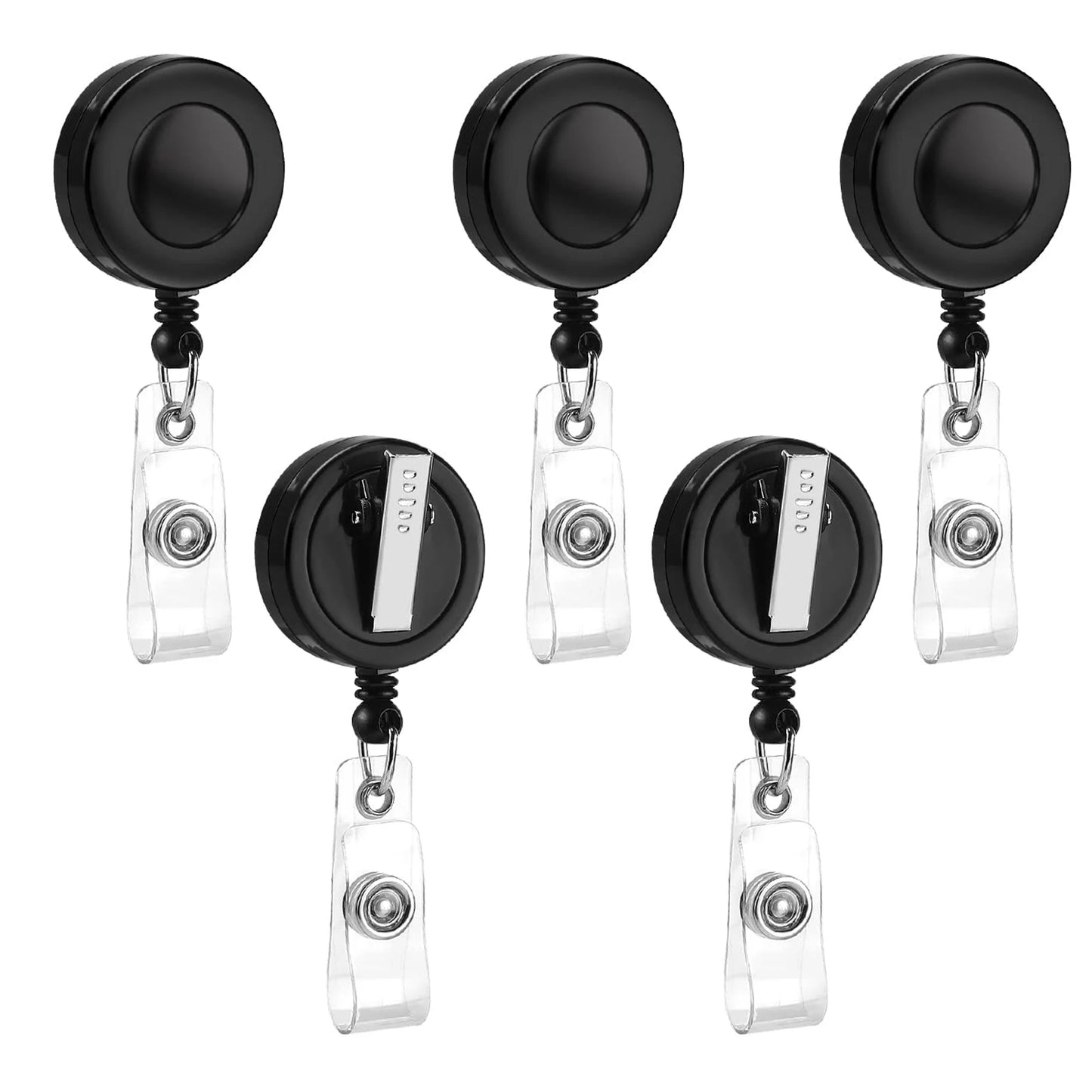 5 Pack Retractable Badge Reels - Swivel Alligator Clip ID Holder with Multitool Carabiner Keychain Design