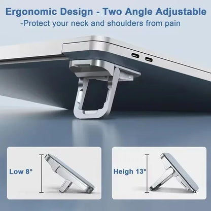 2PCS Mini Foldable Laptop Stand – Portable Adjustable Notebook & Keyboard Riser with 2 Angles, Self-Adhesive Invisible Design