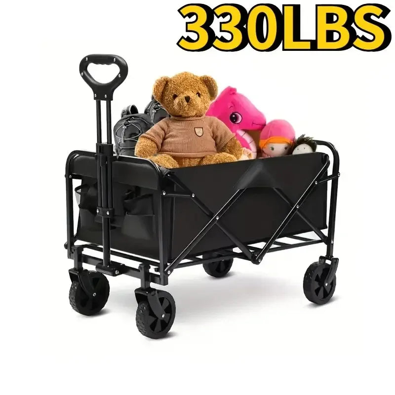Foldable Heavy Duty Wagon Cart – Portable Utility Cart for Groceries, Sports, Gardening & Shopping, Includes Foldable Cat Storage
