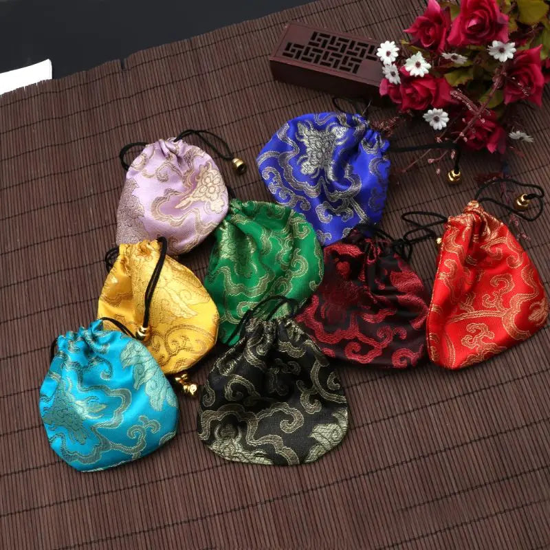 Silk Brocade Drawstring Gift Bags – Embroidered Jewelry, Coin & Candy Pouch for Wedding & Party Favors