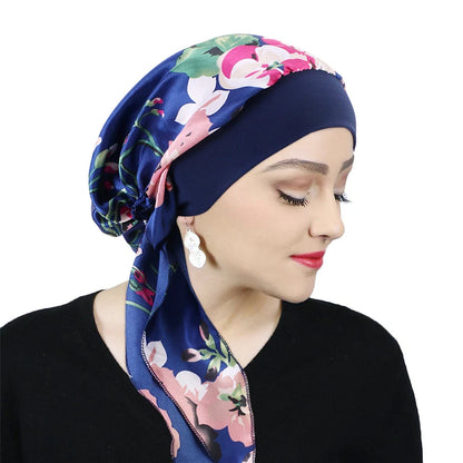 Women’s Printed Pre-Tie Headscarf – Elastic Turban & Chemo Hair Loss Head Wrap Bandana