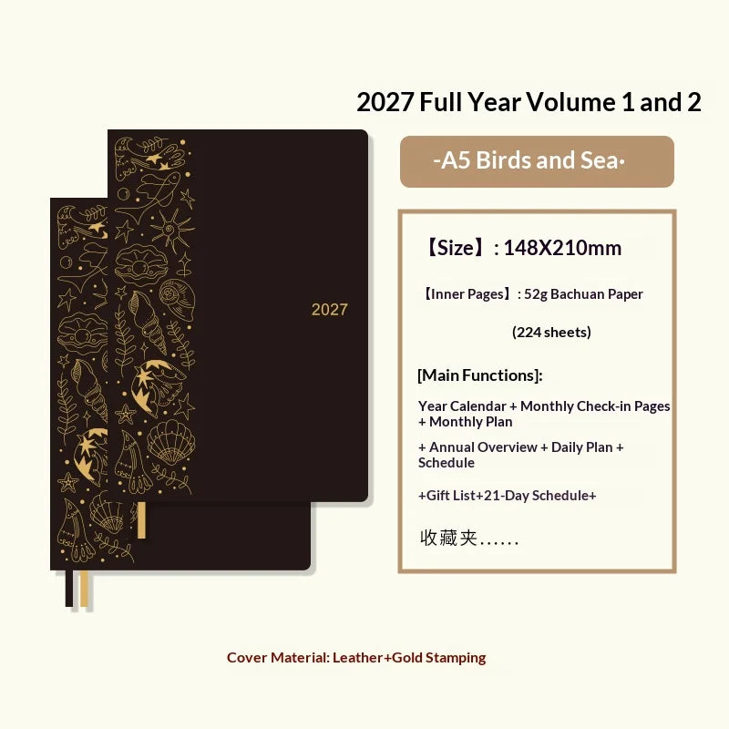 Kinbor 2027 A5/A6 Planner Notebook - Full-Year Daily Journal & Monthly Agenda for Time Management