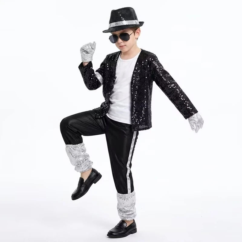 Michael Jackson Kids Costume - Pop Star Halloween Cosplay Dance Performance Outfit for Boys & Girls