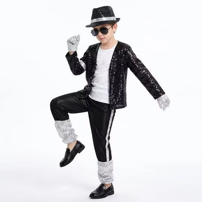 Michael Jackson Kids Costume - Pop Star Halloween Cosplay Dance Performance Outfit for Boys & Girls