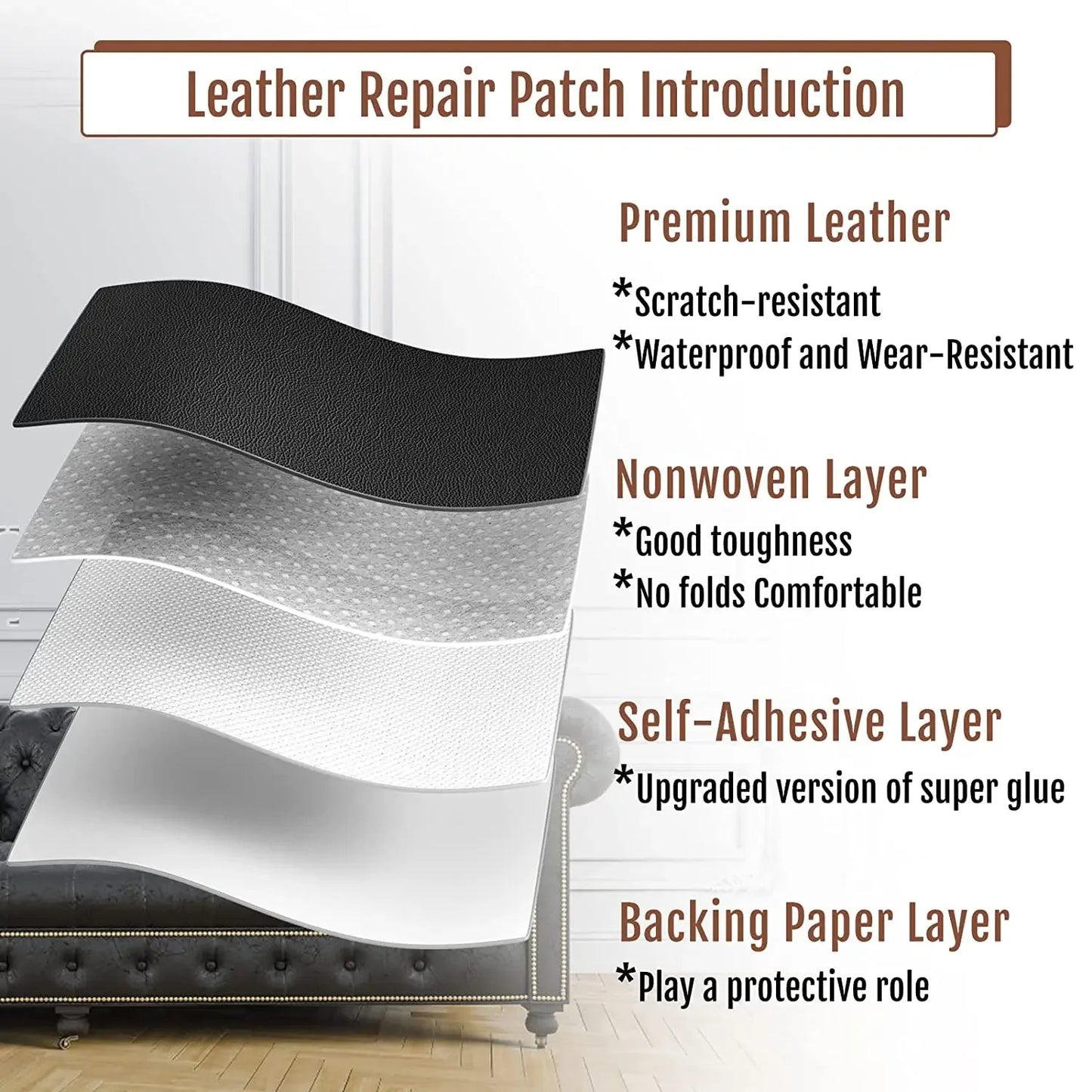 100x137cm Black Self-Adhesive Leather Repair Tape – DIY Sticky Patch for Sofa & Leather Repairs