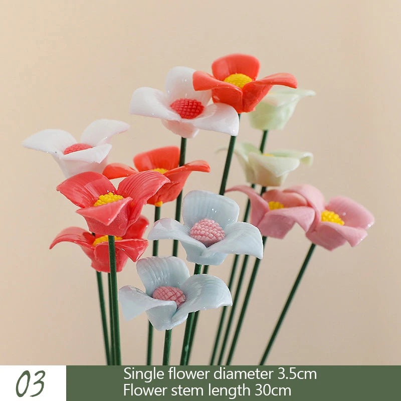 5PCS Handmade Ceramic Flowers – High-Temperature Simulation Eternal Life Flower Decorations, Creative Home & Gift Decor