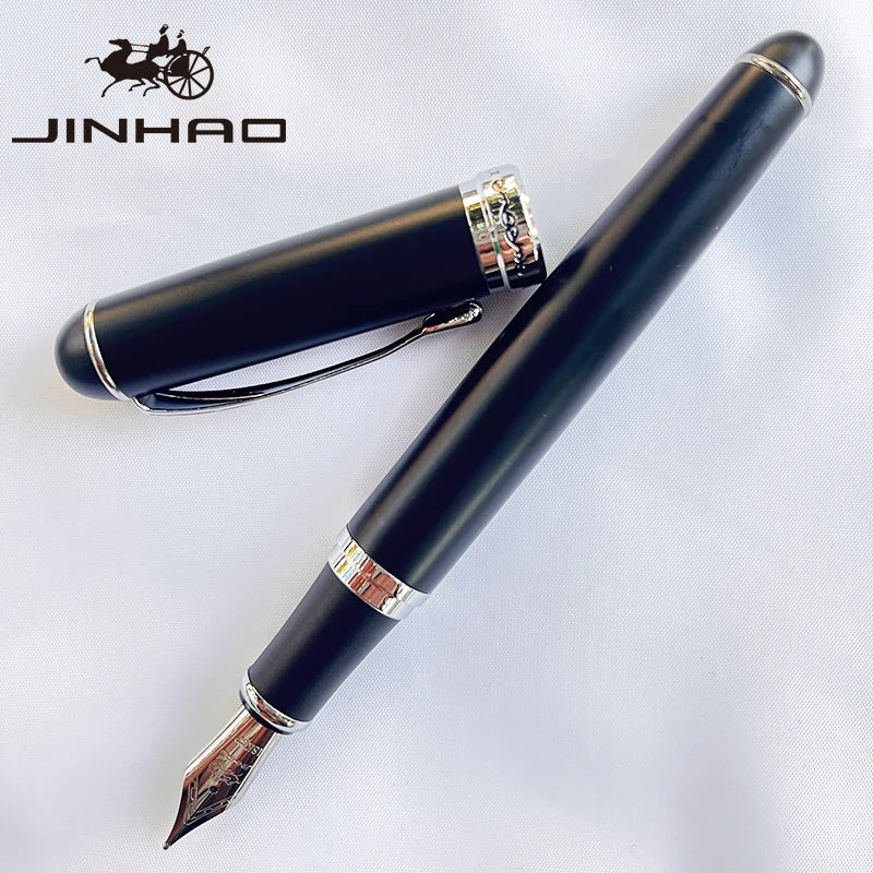 Jinhao X750 Fountain Pen Set - Medium Nib with Ink Converter, Silver Trim Calligraphy Writing Pen & Gift Set