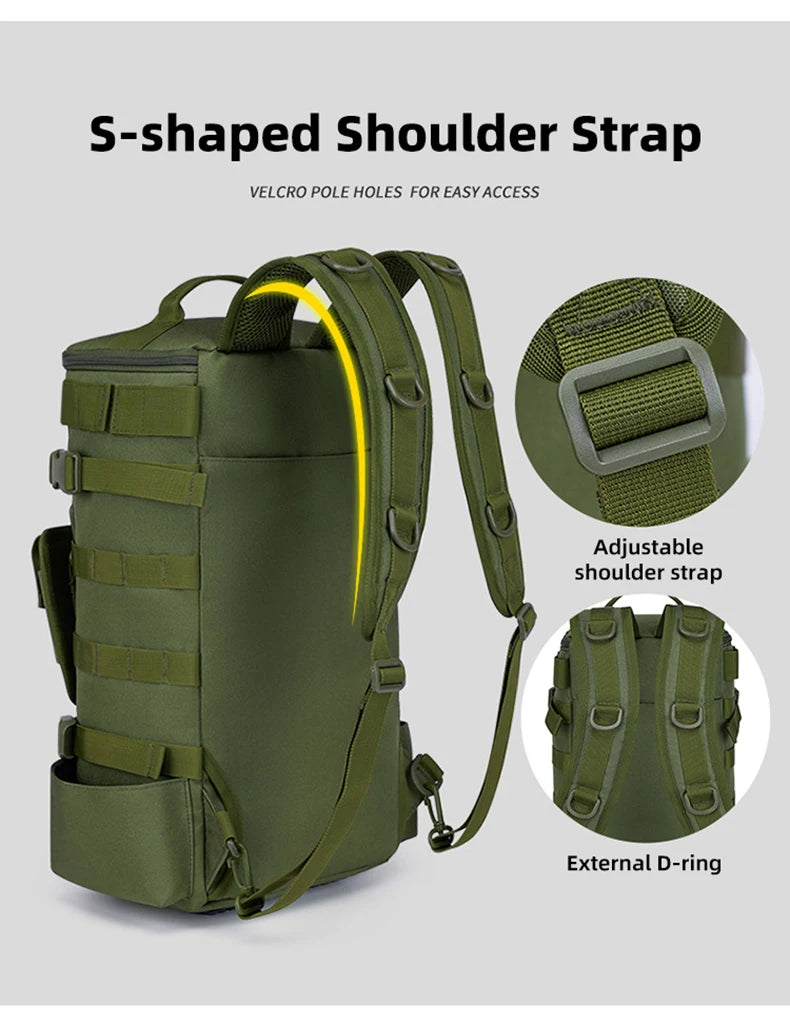 Tactical Fishing Backpack – Multifunctional Tackle Bag with Rod Holders, Molle Storage for Fishing, Camping & Hiking