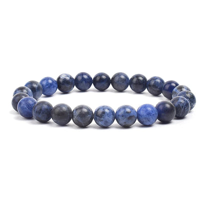 Natural Stone Bead Bracelet - Amethyst Crystal Quartz Aquamarine Jade Agate Elastic Bangle Jewelry for Women & Men
