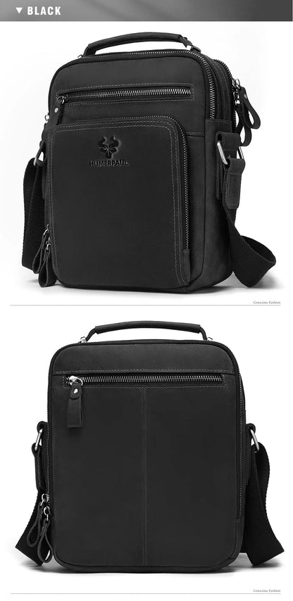 HUMERPAUL Genuine Leather Men's Shoulder Bag – Vintage Crossbody, Large Capacity Messenger Tote for Travel