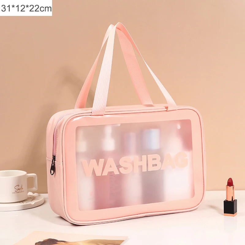 Black Transparent Waterproof Travel Makeup Bag – Portable Large-Capacity Cosmetic Organizer for Women