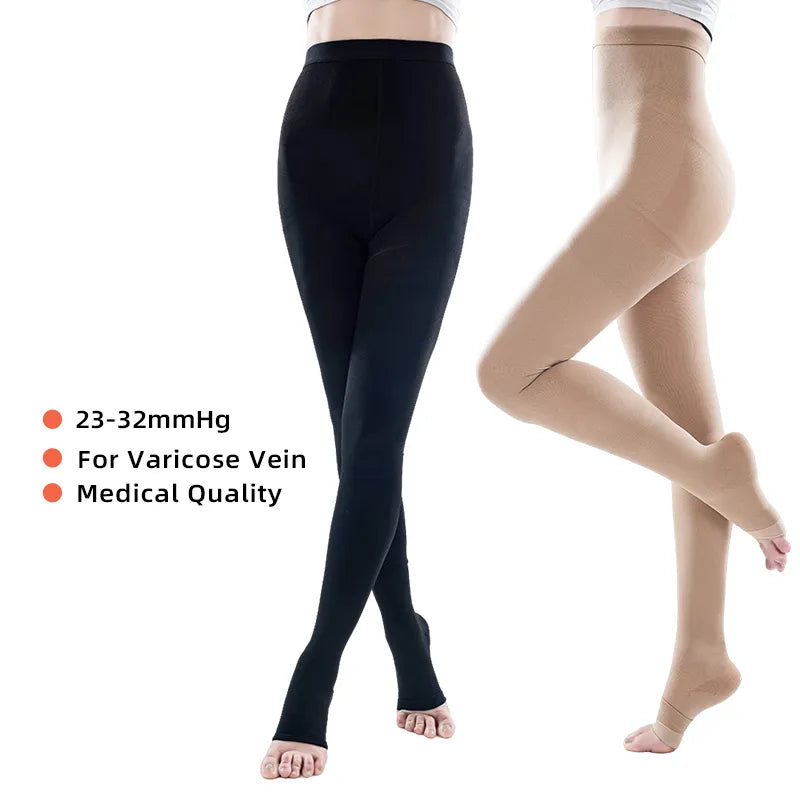 Medical Compression Pantyhose Stocking - 20-30mmHg Women's Thigh-Highs, Open Toe Class 2 Pressure Support for Varicose Veins, Plus Size
