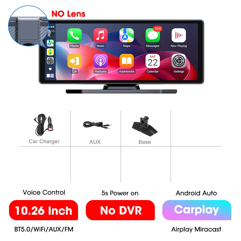 11.26” 4K ADAS Dash Cam Display – Wireless Android Auto & CarPlay Screen DVR with Dual Recording, Night Vision & FM Car System