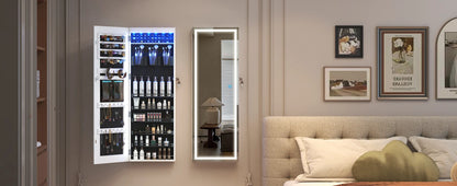 LED Door Hanging Mirror Cabinet – Wall-Mounted Full-Length Lighted Jewelry Organizer with Storage