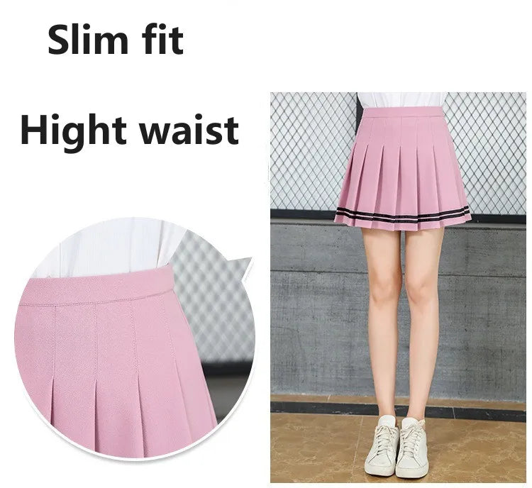 Preppy Pleated Mini Skirt – Elastic Waist Vintage Korean Streetwear for Girls & Students