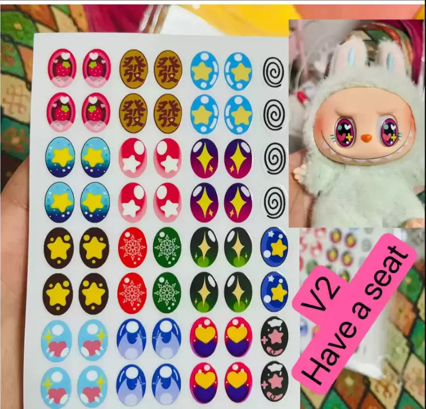 17cm Labubu V1/V2 Custom Eye Stickers Eyelash Vinyl Doll Makeup DIY Tools Accessories