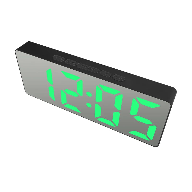 Noiseless LED Mirror Alarm Clock — Large Digital Display Silent Electronic Clock