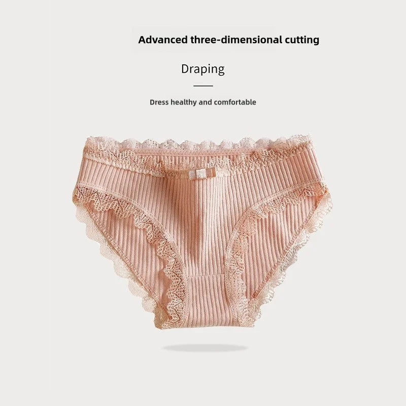 4 Pcs Lace Wavy Trim Bikini Panties - Comfy & Breathable Elastic Women’s Lingerie & Underwear