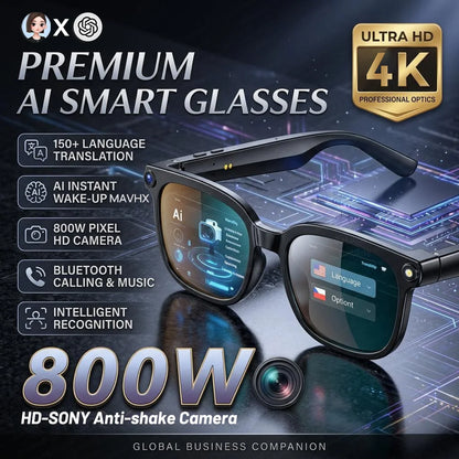 2026 Smart AI Glasses - 4K HD Camera with 8MP Video Recording, ChatGPT Support, 150+ Language Translation, WiFi & Bluetooth Audio