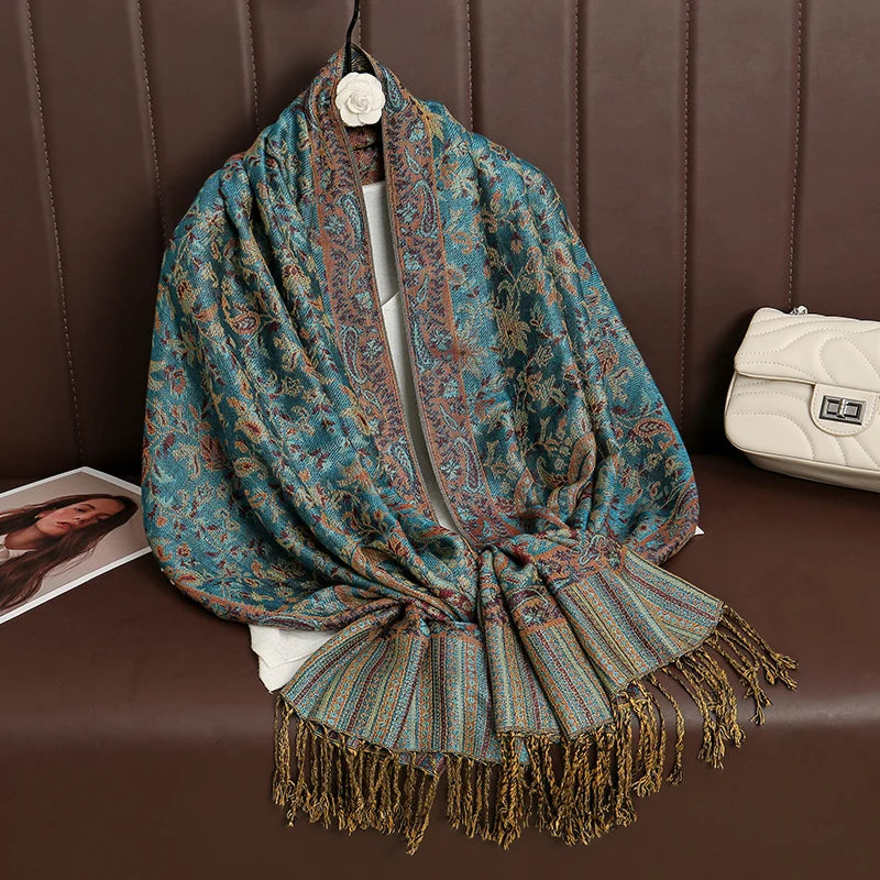 Luxury Autumn Cashmere Pashmina Shawl – Warm Winter Scarves for Women, Printed Cotton Foulard Stole Scarf 2023