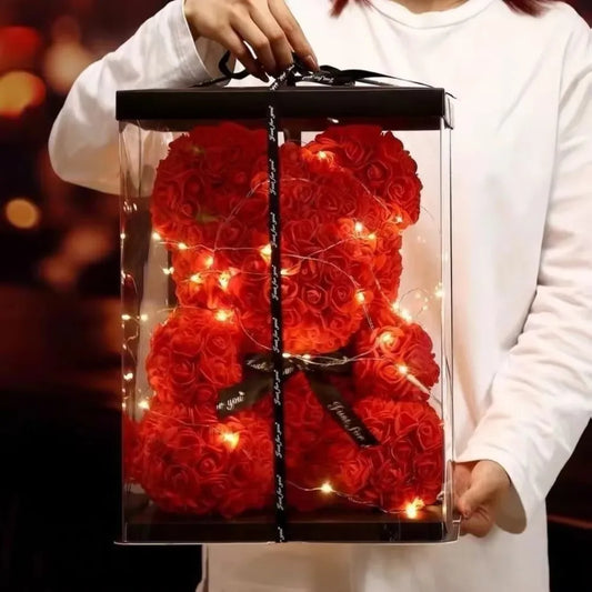 25cm Teddy Bear with Artificial Roses in Box – Romantic Valentine’s Day & Anniversary Gift for Women